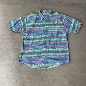 Vintage 90s Body Objects Neon Geometric Shirt Mens XL USA Made Abstract Print